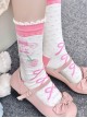 Soft Girl Pink Strawberry Bunny Ribbon Bowknot Polka Dots Print Sweet Lolita Middle Tube Socks