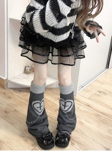 Japanese Style Kawaii Y2K Cute Cross Heart Pattern Sweet Lolita Versatile Knit Leg Sleeves