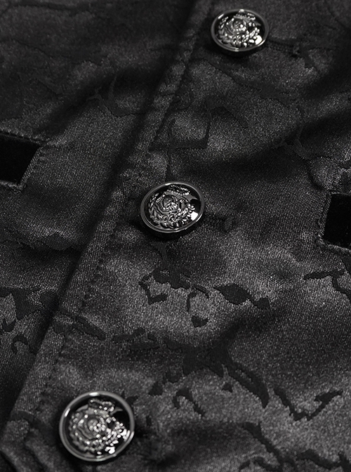 Gothic Style Exquisite Bright Velvet Print Splicing Lace Ribbon Side Button Decoration Men's Black Tailcoat