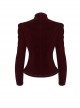 Gothic Style Soft Velvet Fabric Exquisite Applique On The Front Center Stand Collar With Metal Zipper Pendant Wine Red Warm Long Sleeve Jacket