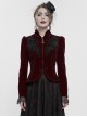 Gothic Style Soft Velvet Fabric Exquisite Applique On The Front Center Stand Collar With Metal Zipper Pendant Wine Red Warm Long Sleeve Jacket