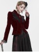 Gothic Style Soft Velvet Fabric Exquisite Applique On The Front Center Stand Collar With Metal Zipper Pendant Wine Red Warm Long Sleeve Jacket