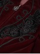 Gothic Style Soft Velvet Fabric Exquisite Applique On The Front Center Stand Collar With Metal Zipper Pendant Wine Red Warm Long Sleeve Jacket