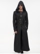 Punk Style Comfortable Skinny Back Mirrored Leather With Metal Decoration Black Adjustable Perforated Hooded Coat