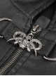 Punk Style Three Dimensional Elastic Twill Faux Leather Front Center Eyelet Skull Pendant Zipper Decoration Black Stand Collar Jacket