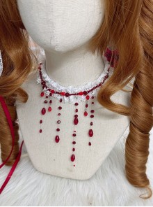Handmade Simulated Red Drippy Blood Beads Moonlight Sacrifice Gothic Lolita Lace Necklace