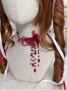 Handmade Simulated Dripping Red Blood Bead Lace Butterfly Gothic Lolita Beautiful Seductive Necklace