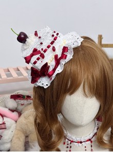 Simulated Handmade Blood Beads Cheerilee Ribbon Bowknot Triangle Cake Headdress Gothic Lolita Hat