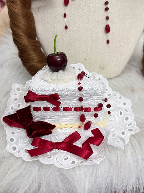 Simulated Handmade Blood Beads Cheerilee Ribbon Bowknot Triangle Cake Headdress Gothic Lolita Hat