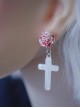 Beautiful Simulated Blood Stains Holy Pure White Rose Cross Pendant Gothic Lolita Earrings