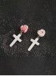 Beautiful Simulated Blood Stains Holy Pure White Rose Cross Pendant Gothic Lolita Earrings