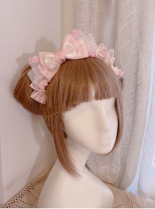 Princess Style Plaid Shiny Mesh Yarn Bowknot Lace Embroidery Pearl Sweet Lolita Headband KC