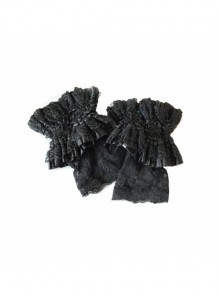 Gothic Style Sexy Lace Mesh Back Metal Skull Butterfly Buckle Decorated Black Rose Gloves