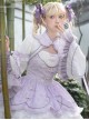 Chinoiserie Lace Ruffle Mesh Yarn Heart Stripes Purple Classic Lolita Long Sleeves Coat Suspender Dress Set