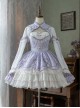 Chinoiserie Lace Ruffle Mesh Yarn Heart Stripes Purple Classic Lolita Long Sleeves Coat Suspender Dress Set