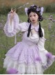 Chinoiserie Lace Ruffle Mesh Yarn Heart Stripes Purple Classic Lolita Long Sleeves Coat Suspender Dress Set