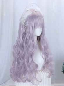 Cute Taro Light Purple Quadratic Element Long Curly Hairstyle Elegant Flat Bangs Sweet Lolita Full Head Wig