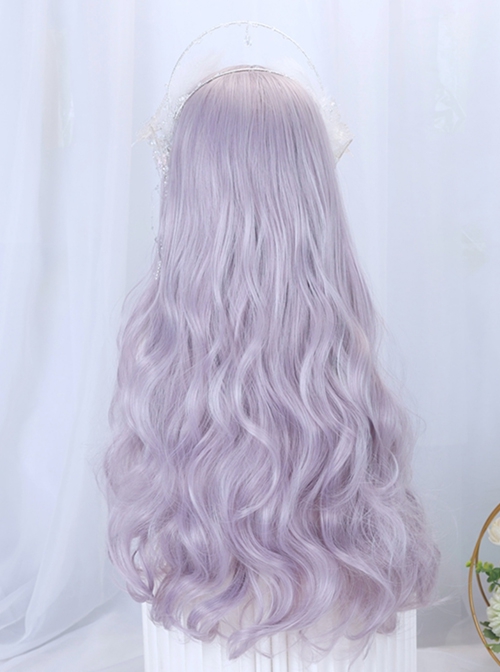 Cute Taro Light Purple Quadratic Element Long Curly Hairstyle Elegant Flat Bangs Sweet Lolita Full Head Wig