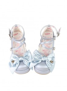 Ribbon Doll Series Satin Cute Large Bowknot Cross Straps Sweet Lolita Retro Muffin Thick Bottom Shoes