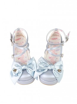 Ribbon Doll Series Satin Cute Large Bowknot Cross Straps Sweet Lolita Retro Muffin Thick Bottom Shoes