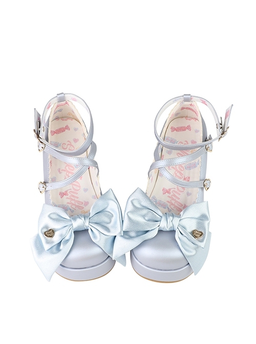 Ribbon Doll Series Satin Cute Large Bowknot Cross Straps Sweet Lolita Retro Muffin Thick Bottom Shoes