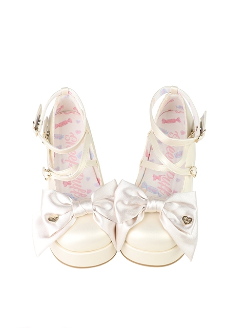 Ribbon Doll Series Satin Cute Large Bowknot Cross Straps Sweet Lolita Retro Muffin Thick Bottom Shoes