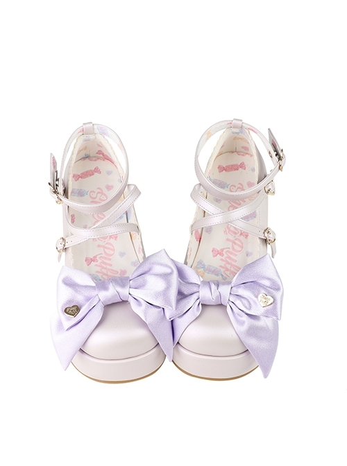 Ribbon Doll Series Satin Cute Large Bowknot Cross Straps Sweet Lolita Retro Muffin Thick Bottom Shoes