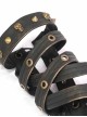 Punk Retro Irregular Winding Adjustable Rope Eyelets Brown Metal Rivet Leather Gloves