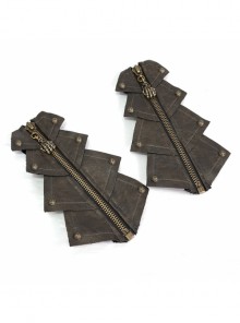 Punk Style Handsome Armor Shape Edge Metal Rivet Decoration Brown Adjustable Leather Gloves