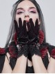 Gothic Style Warm Velvet With Lace Hand Sewn Red Diamond Black Gorgeous Gloves