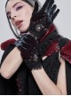 Gothic Style Warm Velvet With Lace Hand Sewn Red Diamond Black Gorgeous Gloves