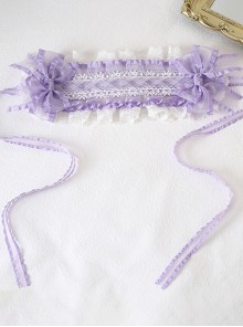 Mood Limited Series Dreamlike Light Purple Plaid Elegant Bowknot Mesh Yarn Lace Ruffles Classic Lolita Hairband