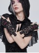 Gothic Style Gorgeous Translucent Applique Back Of Hand Three Dimensional Hand-Sewn Diamond Black Adjustable Drawstring Lace Gloves