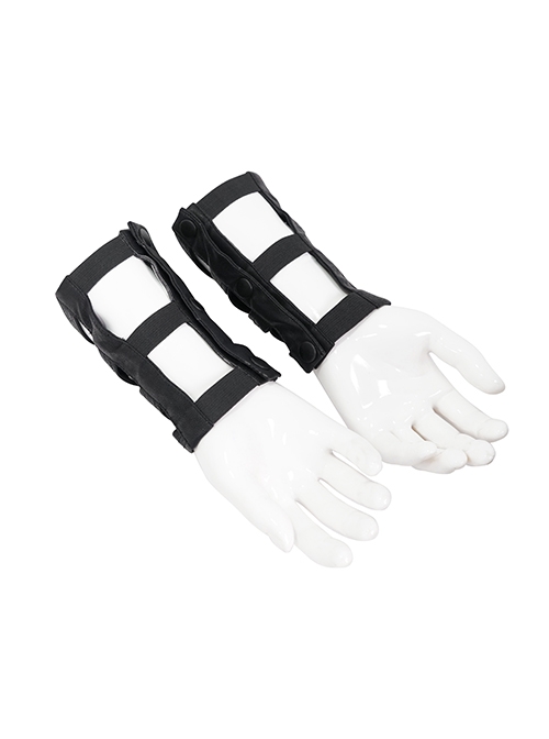 Punk Style Cross Strap Metal Eyelet Decoration Black Adjustable Unisex Leather Gloves