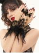 Punk Style Exquisite Metal Gear Decoration With Crystal Rose Black Retro Feather Gloves