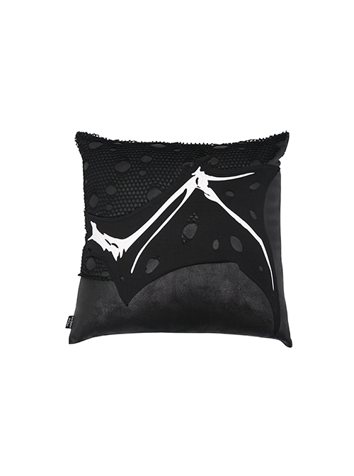 Gothic Style Personality Irregular Crack Imitation Leather Splicing Hole Mesh Black Knitted Detachable Pillow