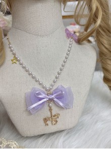 Cloudland Park Series Dreamlike Light Purple Mesh Yarn Bowknot Carousel Sweet Lolita Necklace