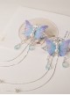 Chinoiserie Elegant Blue Fairy Simulation Pearl Butterfly Long Tassel Crystal Pendant Classic Lolita Hairpins