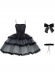 Dark Butterfly Series Gorgeous Gradient Balck Lace Bowknot Ruffles Gothic Lolita Slip Dress Choker Set