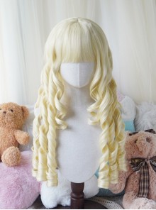 Cute Doll Sense Retro Elegant Flat Bangs Long Roman Curl Sideburns Hair Sweet Lolita Wig