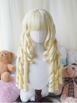 Cute Doll Sense Retro Elegant Flat Bangs Long Roman Curl Sideburns Hair Sweet Lolita Wig