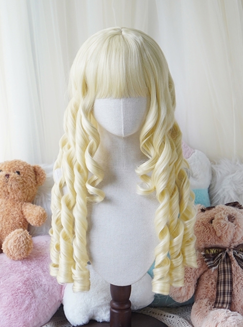 Cute Doll Sense Retro Elegant Flat Bangs Long Roman Curl Sideburns Hair Sweet Lolita Wig