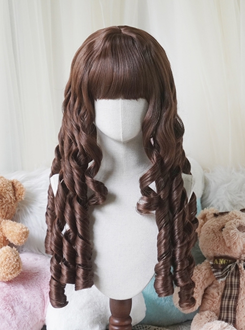 Cute Doll Sense Retro Elegant Flat Bangs Long Roman Curl Sideburns Hair Sweet Lolita Wig