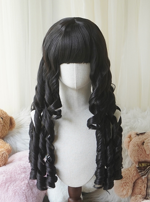 Cute Doll Sense Retro Elegant Flat Bangs Long Roman Curl Sideburns Hair Sweet Lolita Wig