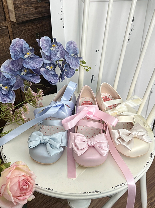 Sissi Series Ballet Style Cute Bowknot Ribbon Sweet Lolita Round Toe PU Leather Mid-Heel Mary Jane Shoes