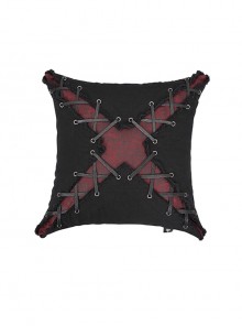 Punk Style Personality Old Metal Eyelet Rope Middle Cross Shape Black And Red Cracked Leather Pillow