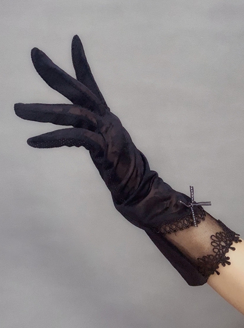 Dim Night Series Elegant Sexy Retro Hong Kong Style Lace With Concealed Pattern Gothic Lolita Gloves