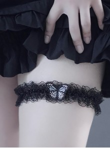Dark Black Subculture Versatile Lace Butterfly Embroidery Gothic Lolita Choker Sexy Leg Ring