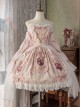 Rose Window Series Court Style Pink Lace Gorgeous Mesh Yarn Bowknot Flower Print Classic Lolita Sleeveless Dress Bonnet Set