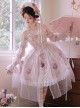 Rose Window Series Court Style Pink Lace Gorgeous Mesh Yarn Bowknot Flower Print Classic Lolita Sleeveless Dress